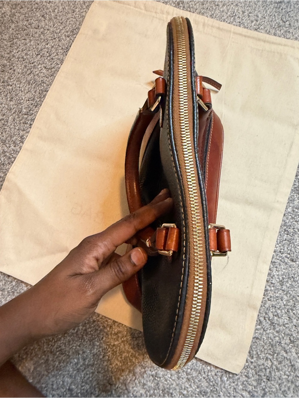 Dooney & Bourke Black and Brown Pebbled Leather Dome Satchel - Picture 10 of 16